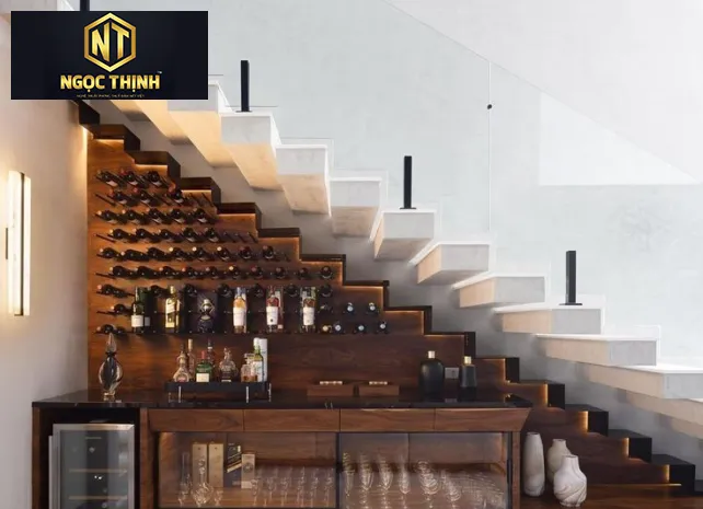 KỆ CẦU THANG THIẾT KẾ TỦ ĐỰNG RƯỢU SANG TRỌNG - KCT04